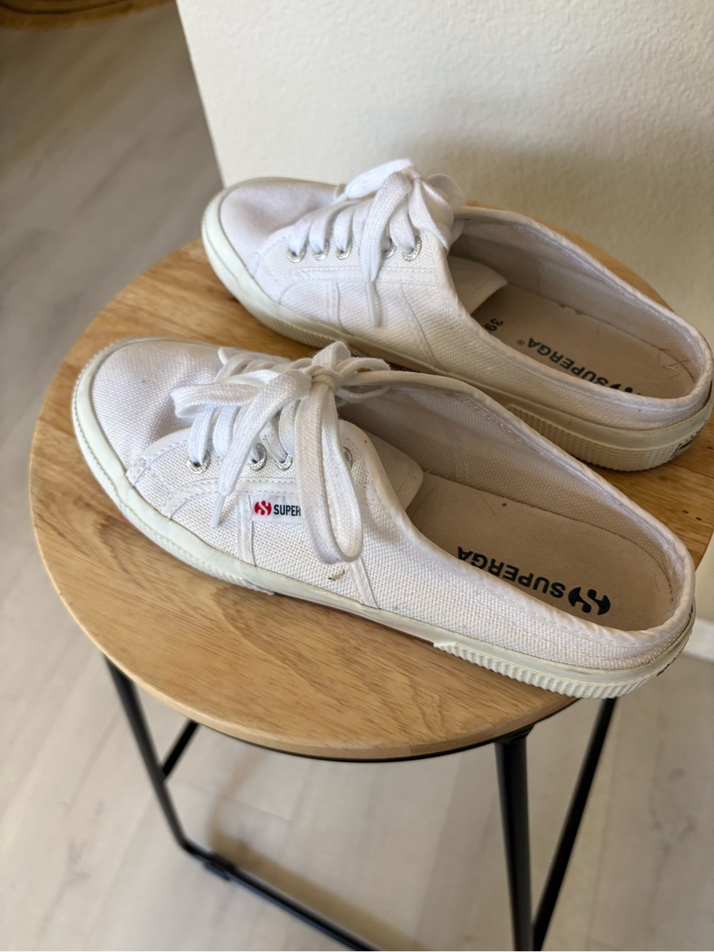 Superga White Canvas Low-Top Lace Mule Sneakers - Picture 2 of 5